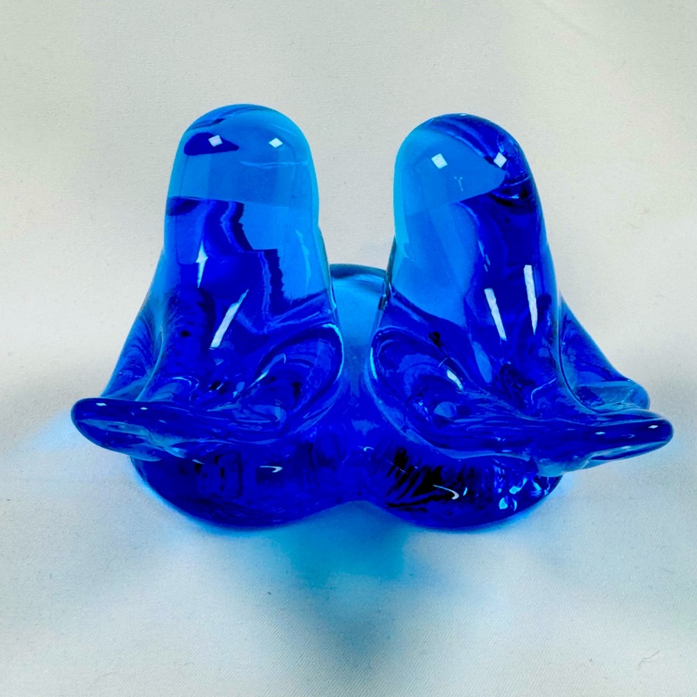 Leo Ward 1990 Double Bluebird of Happiness Glass Figurine Terra Studios 5x3 Inch - Picture 3 of 8